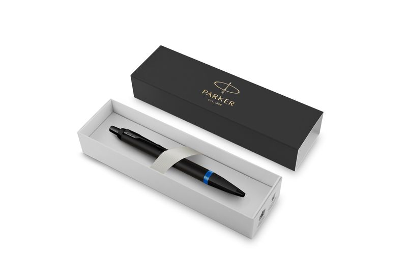 PEN PARKER IM V/RING SATIN BLK LACQUER WITH MARINE BLU ACCENTS BP