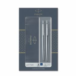 PEN PARKER GIFT SET DUO JOTTER BP & MECH PENCIL S/STEEL CHROME TRIM PK2