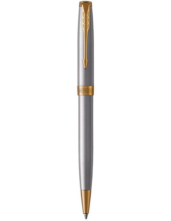 PEN PARKER SONNET STAINLESS STEEL GOLD TRIM BALLPOINT STAINLESS STEEL