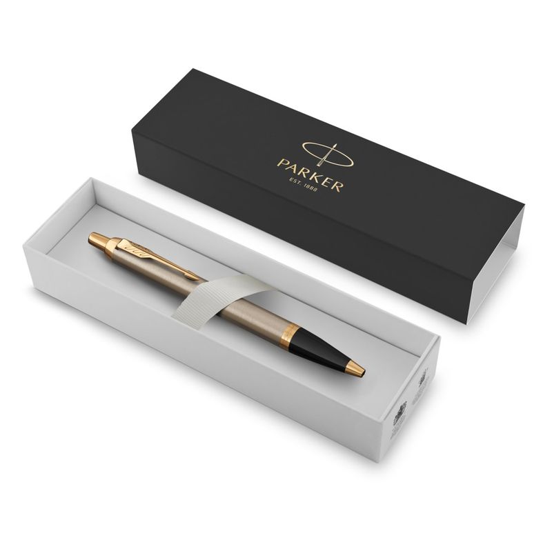 PEN PARKER IM BP BRUSHED METAL WITH G/TRIM IN GIFT BOX