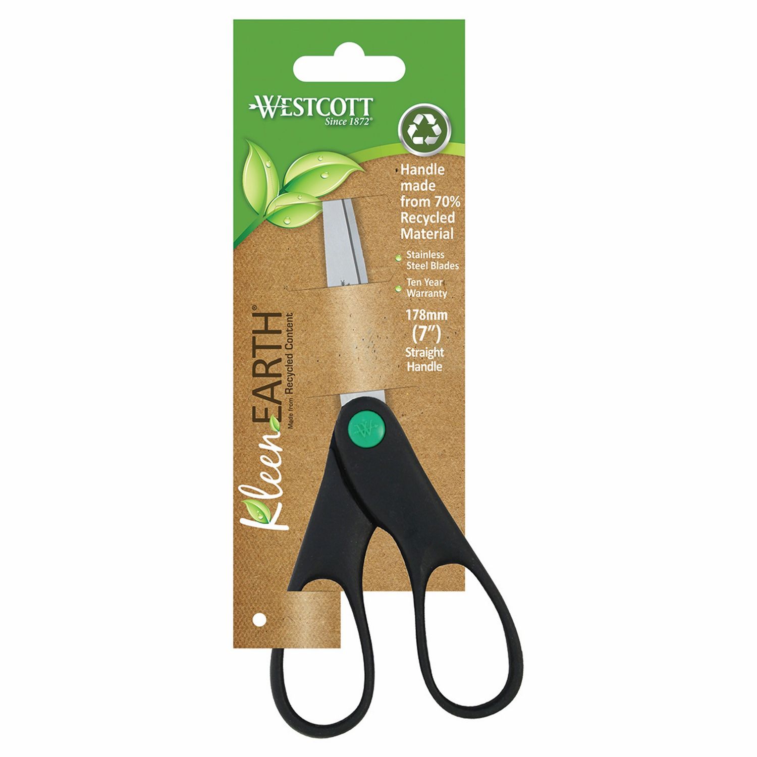 SCISSORS WESTCOTT 178MM KLEENEARTH STRAIGHT HANDLE BLACK