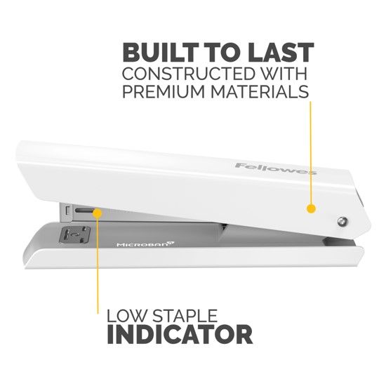STAPLER FELLOWES FULL SIZE LX820 CLASSIC DESKTOP STAPLER WHITE