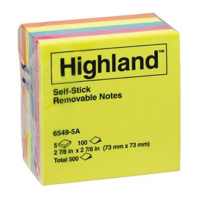 STICK ON NOTES HIGHLAND 6549-5A (73X73) ASST