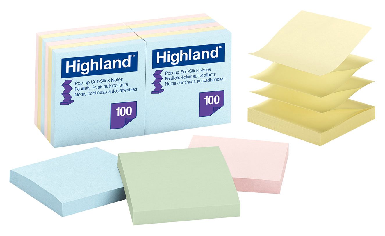 NOTES STICKY HIGHLAND 76X76MM POP-UP 6549-PUA PASTEL PK12