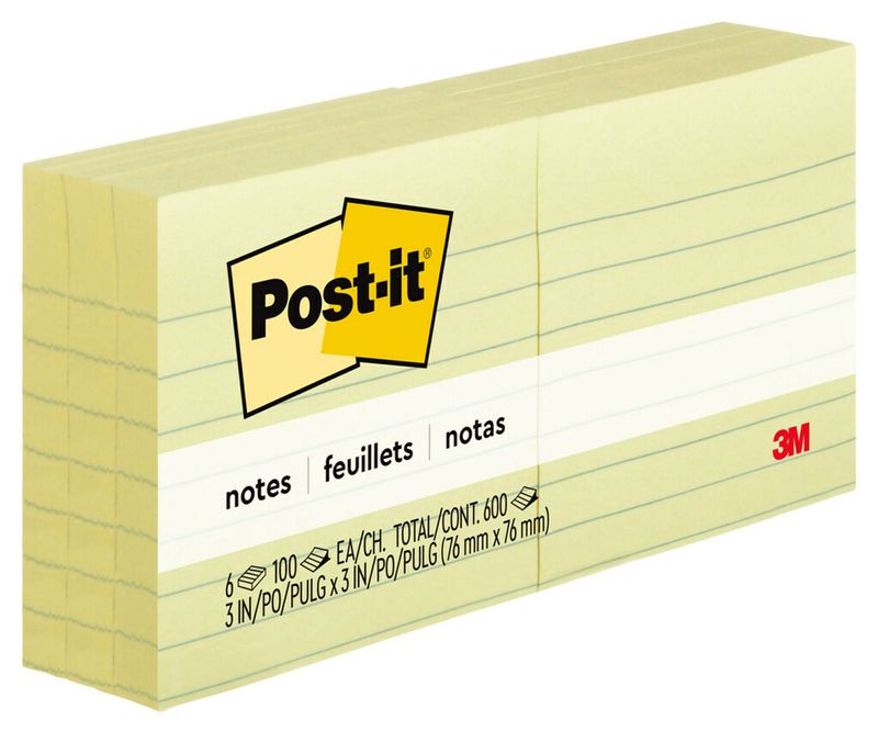 POST- IT NOTES 630-6PK 76X76MM LINED YELLOW PK6