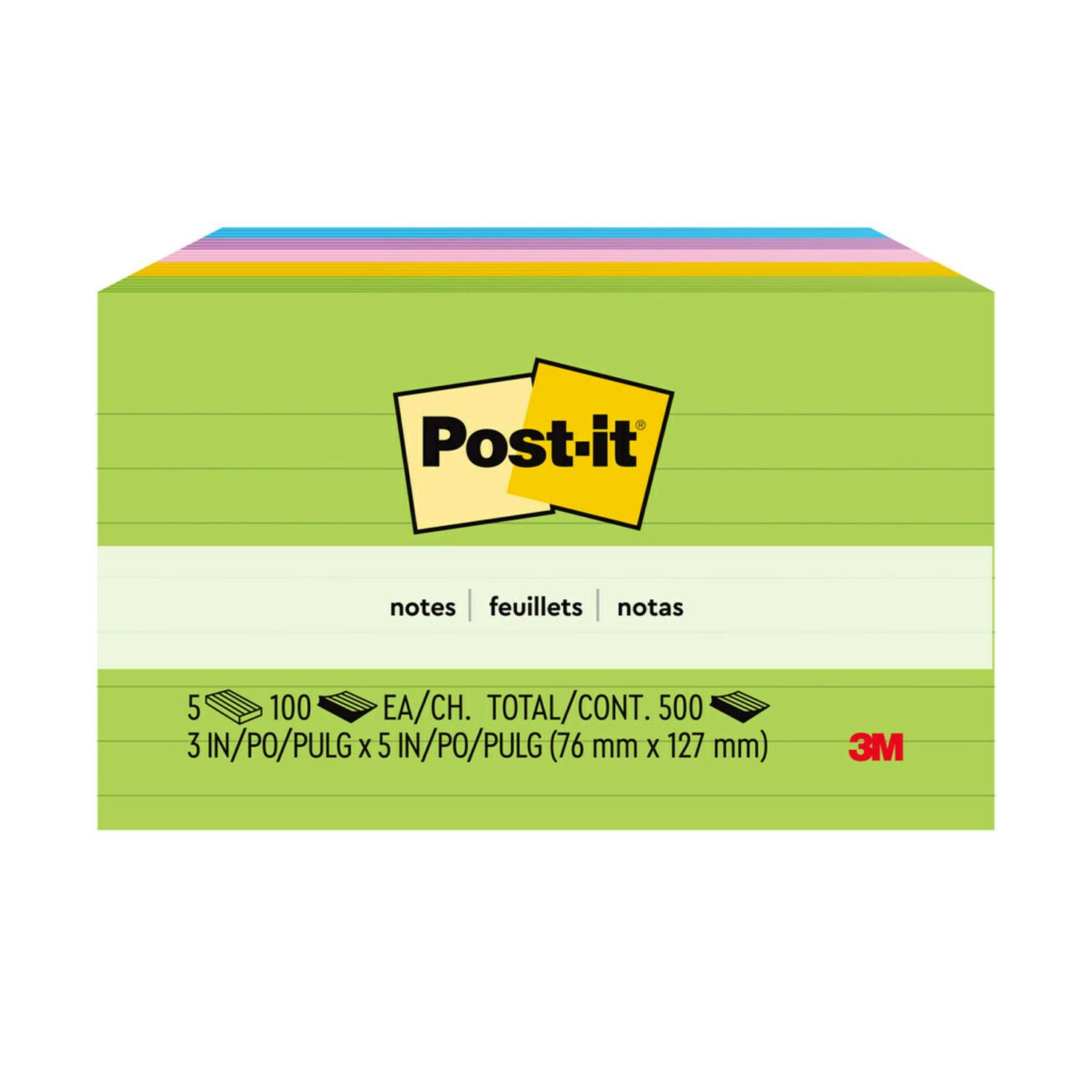 NOTES POST-IT 635-5AU 73X123 JAIPUR LINED ASSTD PK5