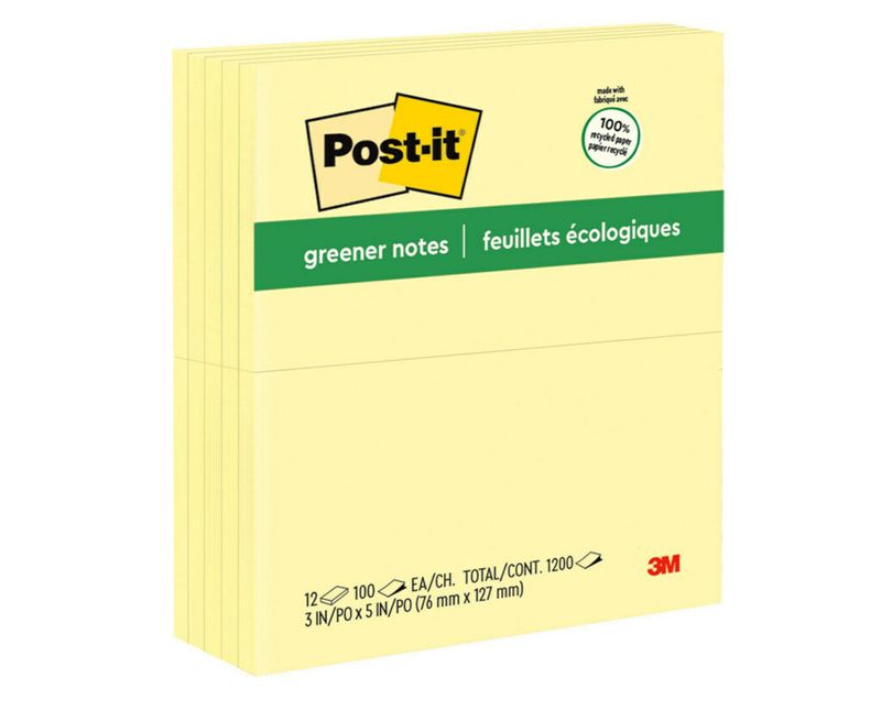 NOTES POST-IT 655-RPA 76MMX127MM RECY YELLOW PK12