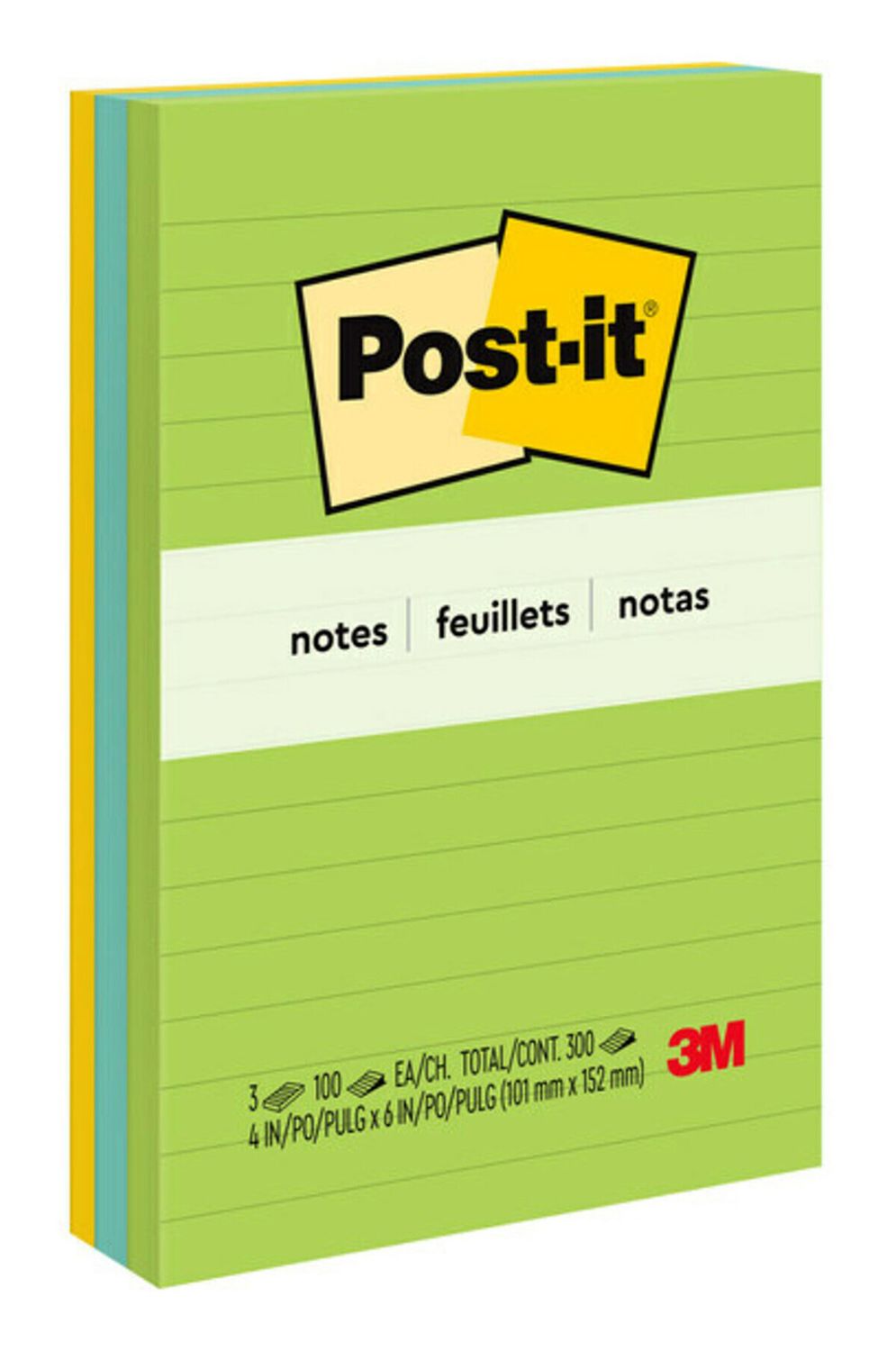 NOTES POST-IT 660-3AU 98MMX149MM ULTRA LINED ASST PK3