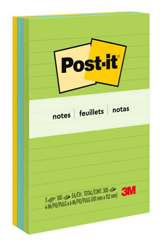 NOTES POST-IT 660-3AU 98MMX149MM ULTRA LINED ASST PK3
