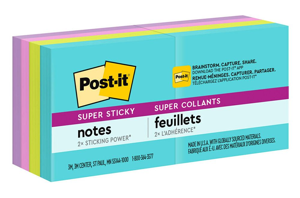 NOTE  POST-IT  51MM X 51MM 622-8SSIMA SUPER STICKY RECYCLABLE ASSORTED PK8
