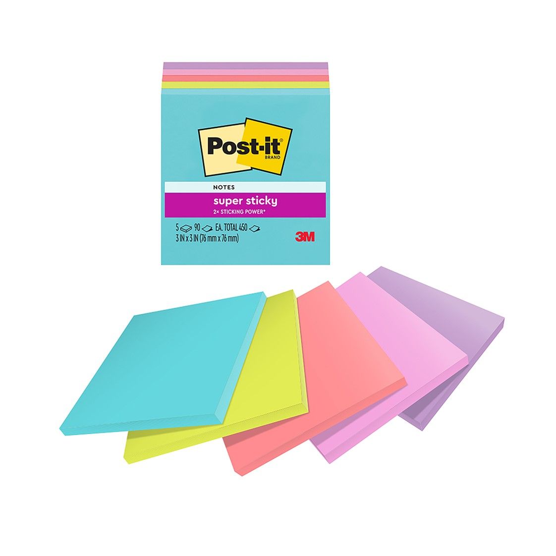 NOTES SUPER STICKY POST-IT 76X76MM 654-5SSMIA MIAMI PK5