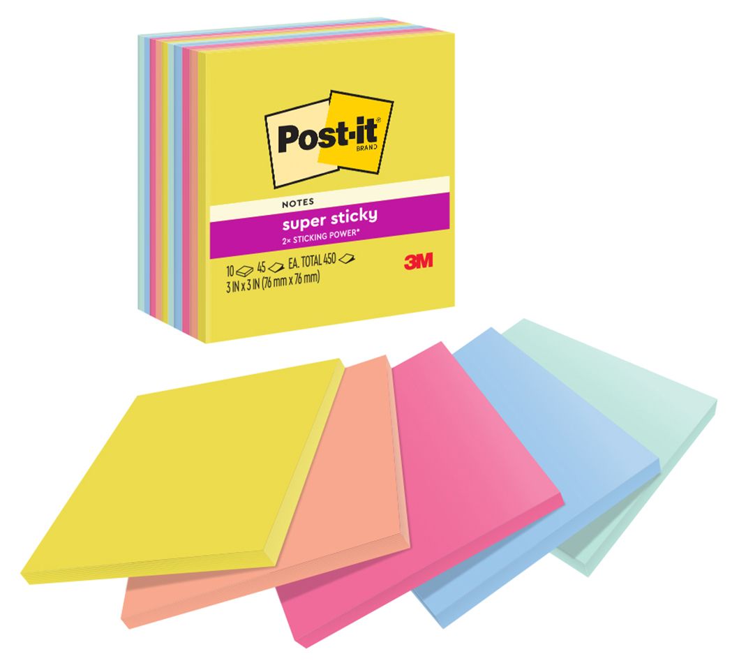 NOTES SUPER STICKY POST-IT 76X76 654-10SSJOY  SUMMER JOY     450 SHT