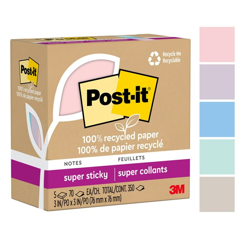 NOTES SUPER STICKY POST-IT 76X76 654R-5SSNRP RECYCLED WANDERLUST 5 PADS
