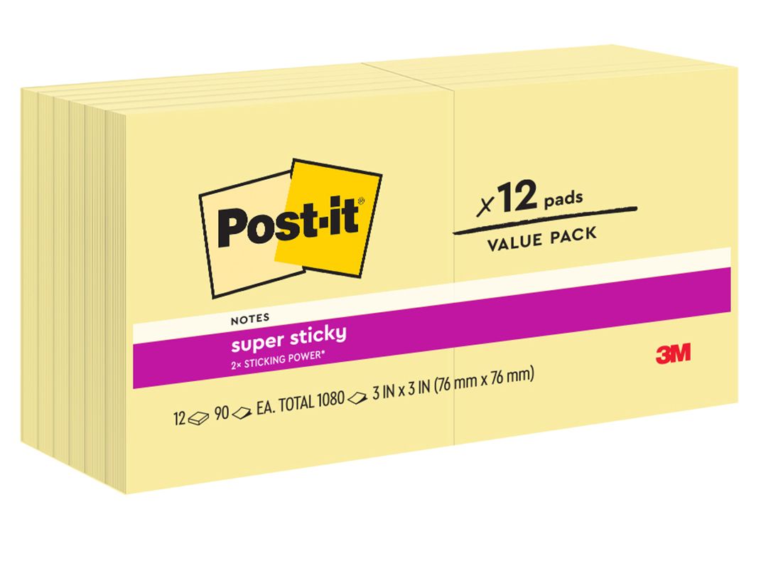 NOTES POST-IT 654-12SSCY YELLOW (SUPER STICKY) 76X76