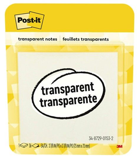NOTES SUPER STICKY POST-IT 73X73 600-TRSPT TRANSPARENT  36 SHEET PER PAD