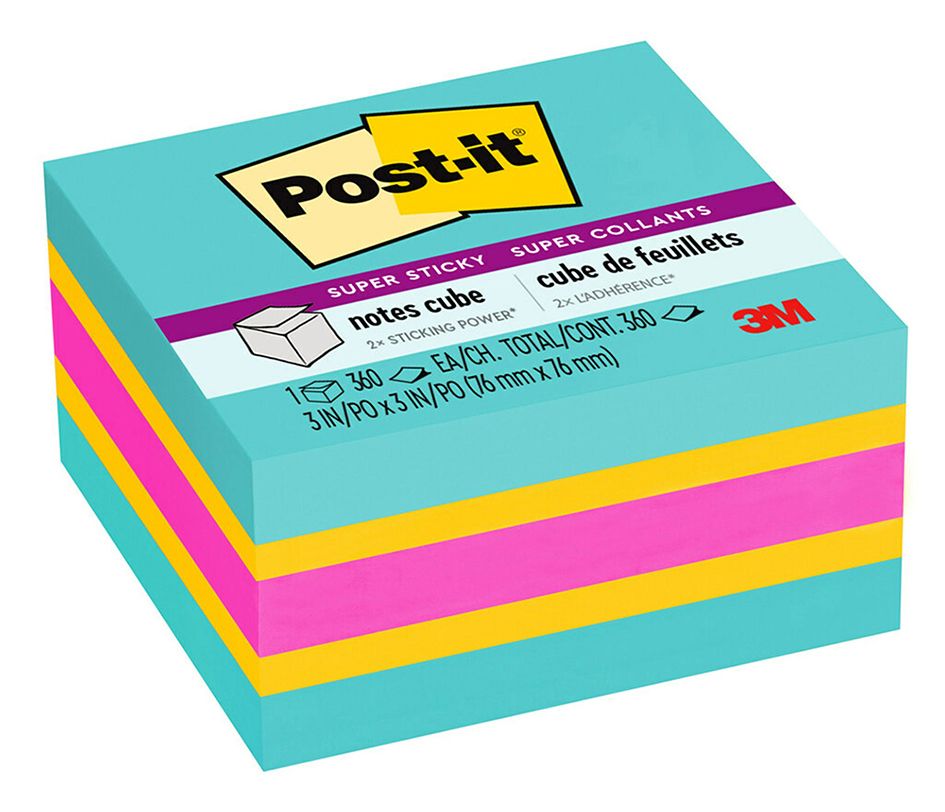 NOTES SUPER STICKY POST-IT 76X76MM CUBE 2027-SSAFG AQUA MIX 360SHT