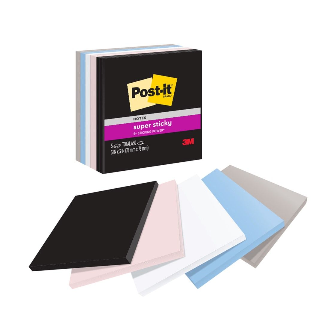 NOTES SUPER STICKY POST-IT 76X76 654-5SSNE SIMPLY SERENE 430 SHT