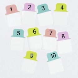 TABS 25.4X38MM MINI NUMERIC 1-10 PASTEL BLUE/PINK/PURPLE/GREEN PK40