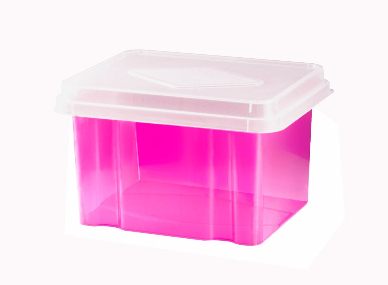 STORAGE BOX ITALPLAST 32L TINTED PINK BASE/CLEAR LID