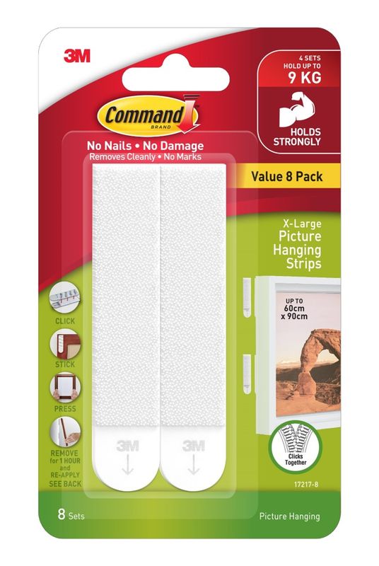 HOOK COMMAND 17217-ES PICTURE HANGING STRIPS 9KG WHITE PK4