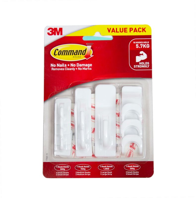 HOOK COMMAND 17500-10 ADHESIVE VALUE PACK WHITE PK10 ASSORTED