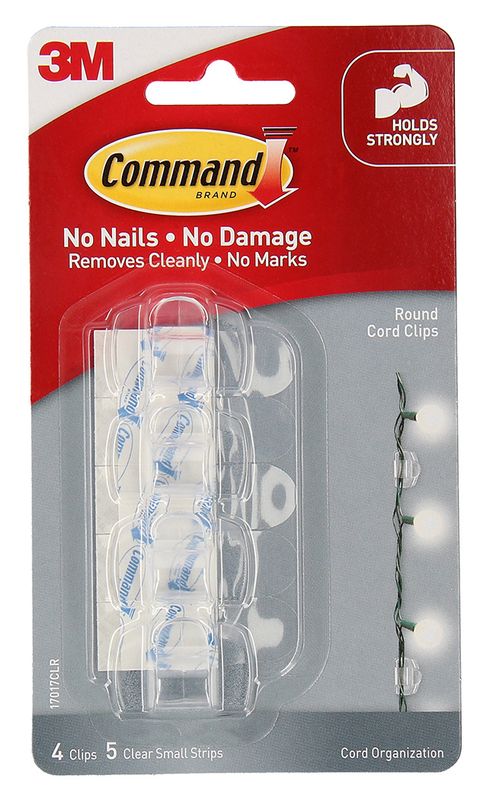HOOKS COMMAND CORD/CABLE CLIPS SELF ADHESIVE 17017CLR PK4