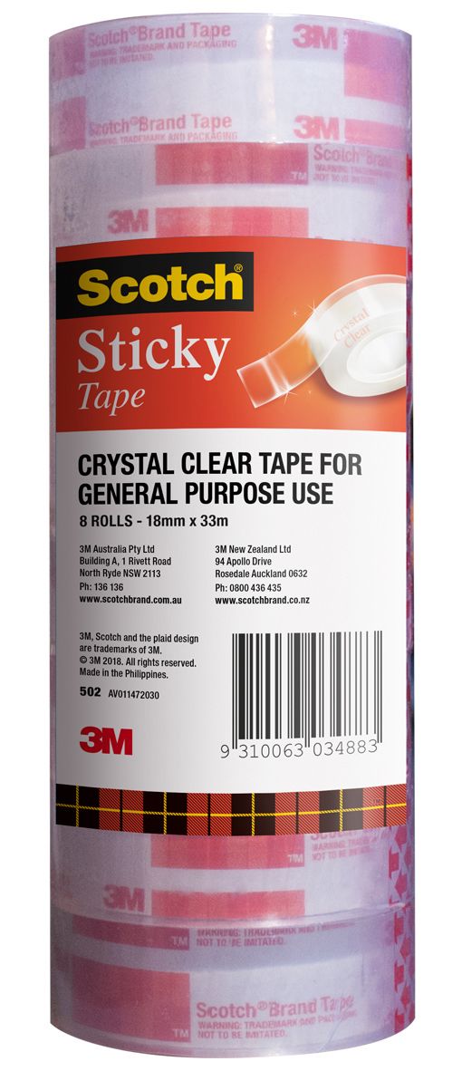 TAPE STICKY SCOTCH 502 18MMX33M TOWER PK8