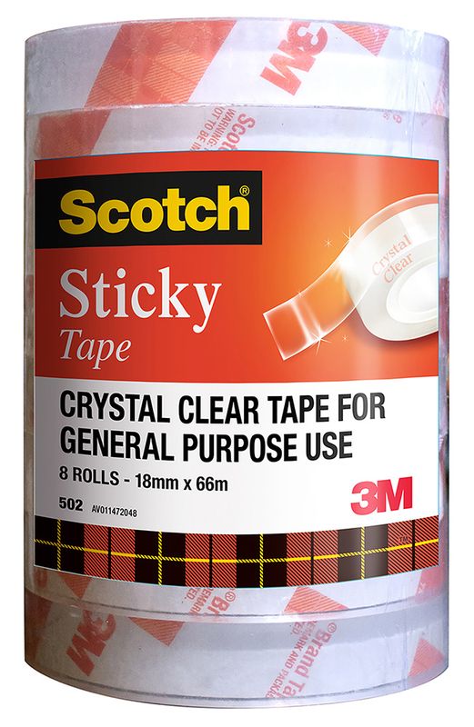 TAPE STICKY SCOTCH 502 18MMX66M BULK PK8