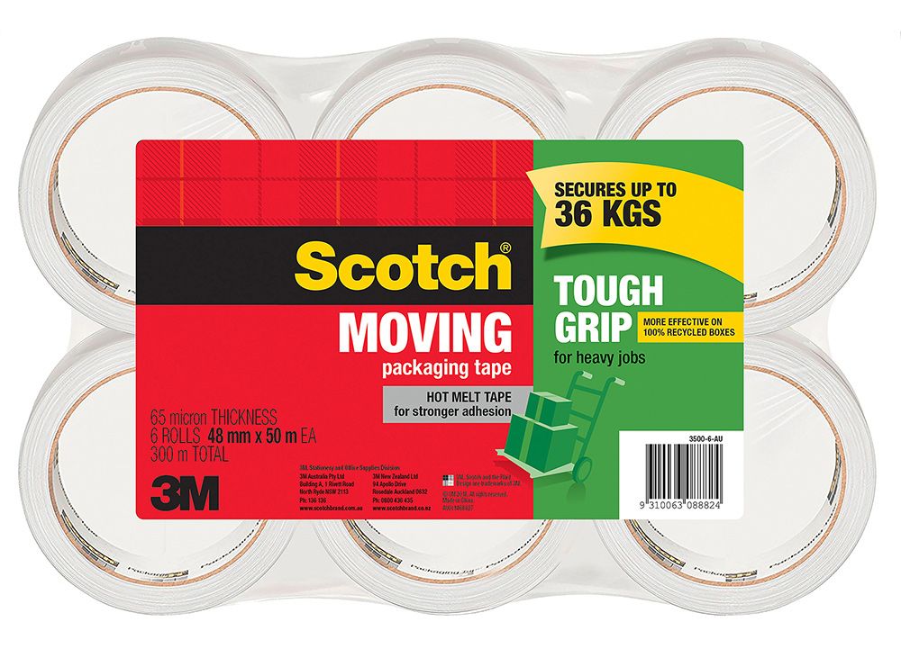 TAPE PACKAGING SCOTCH 48MMX50M 3500-6-AU TOUGH GRIP MOVING PK6