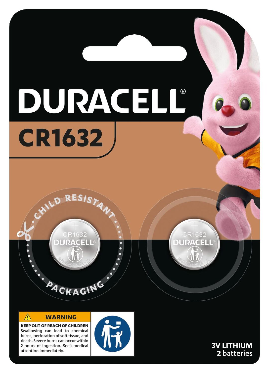 BATTERY DURACELL 1632 LITHIUM COIN 1632 COPPER TOP PK2