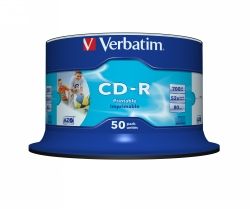 CD-R SPINDLE VERBATIM 700MB WHITE INKJET 50PK