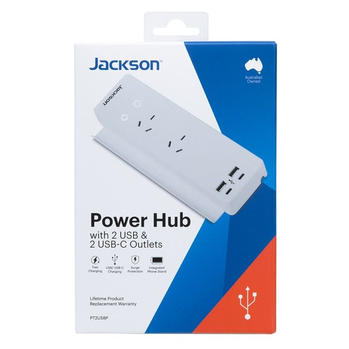 POWER HUB JACKSON INDUSTRIES 2 X USB-A/USB-C PORTS WHITE
