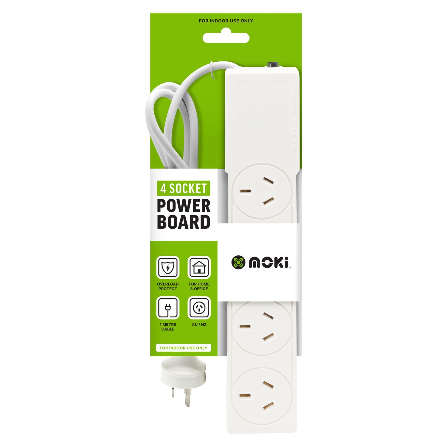 POWERBOARD MOKI 4 SOCKET WITH OVERLOAD PROTECTION WHITE