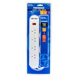 POWERBOARD THE BRUTE POWER CO. 4 SOCKET+ONE SWITCH+2 USB PORTS WHITE