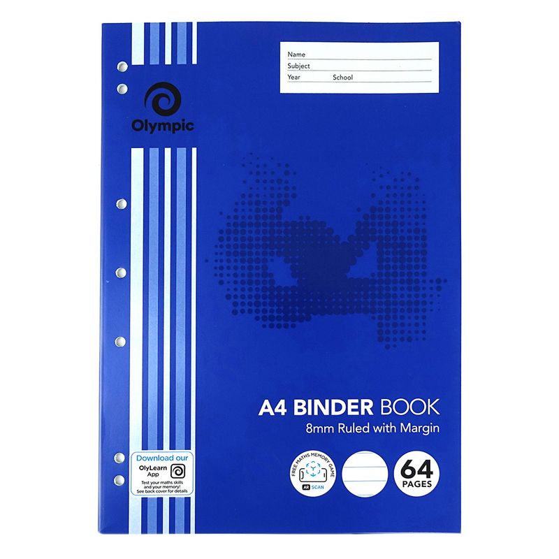 BINDER BOOK OLYMPIC A4 8MM RULED 64PG