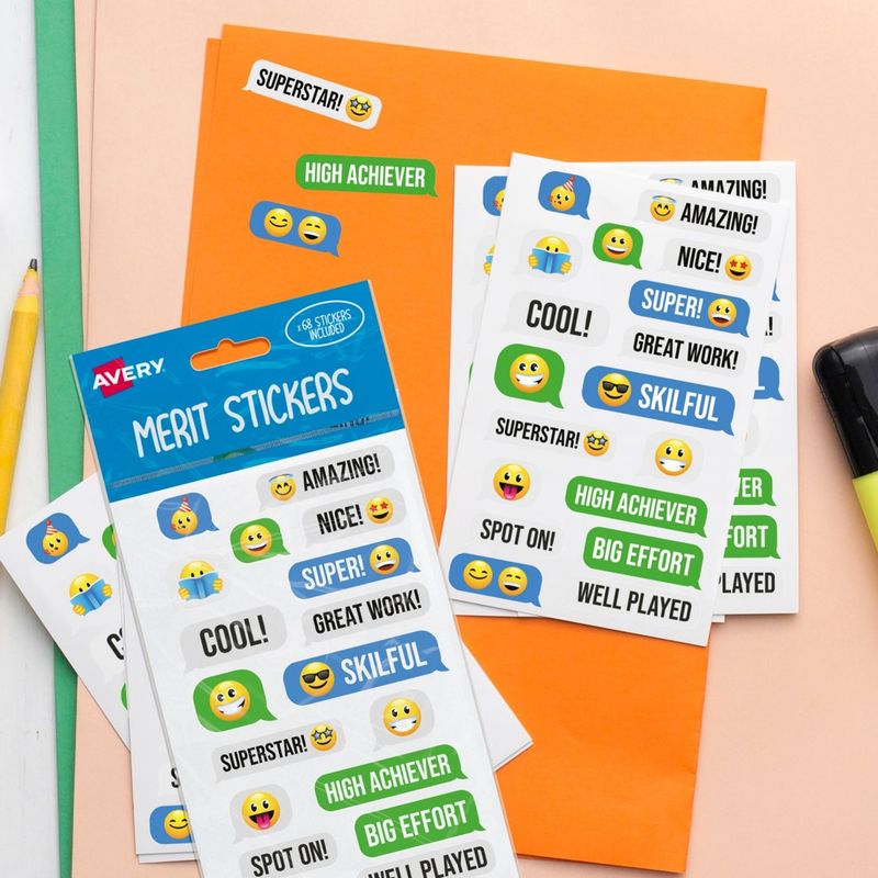 MERIT STICKERS AVERY ASST SHAPES MESSAGING PK68