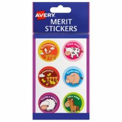 MERIT STICKERS AVERY FARM ANIMALS ROUND PERMANENT PK96 HS