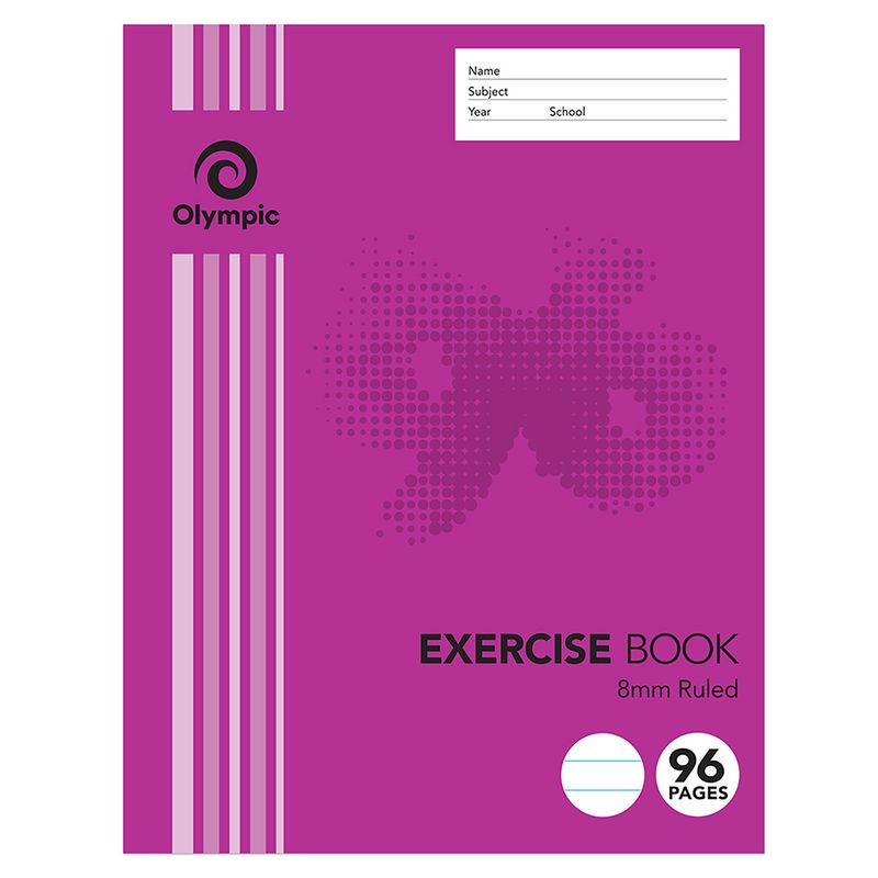 EXERCISE BOOK OLYMPIC 225X175MM 8MM RULED 96PG