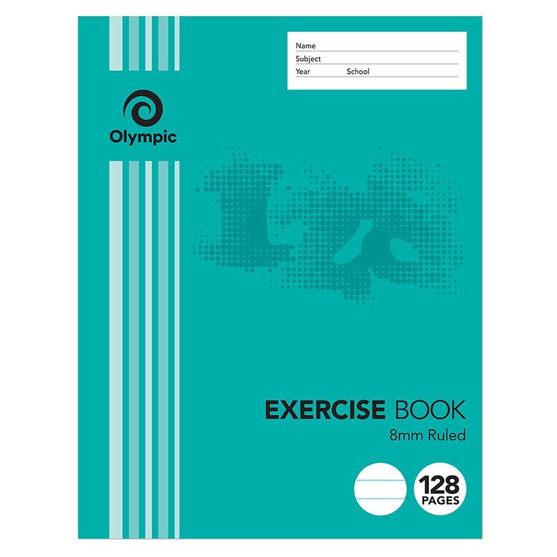 EXERCISE BOOK OLYMPIC 225X175MM 8MM RULED 128PG
