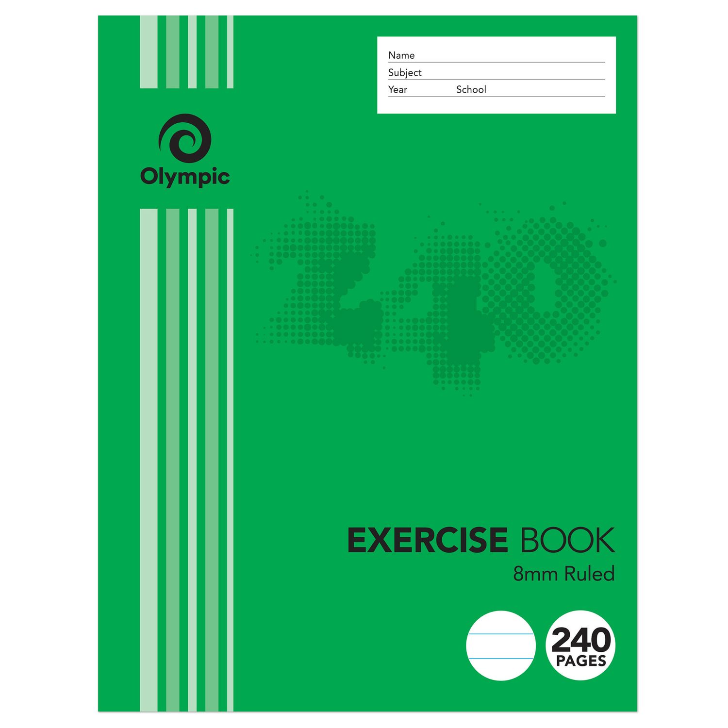 EXERCISE BOOK OLYMPIC 225X175MM 8MM RULED 240PG