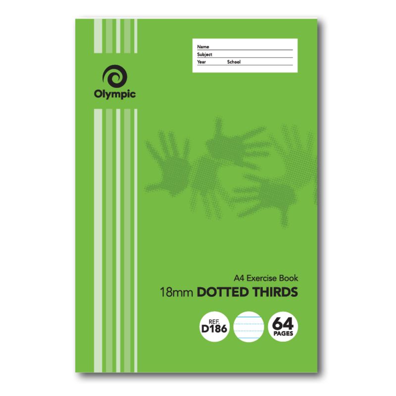 EXERCISE BOOK OLYMPIC A4 18MM DOTTED THIRDS D186I 64PG