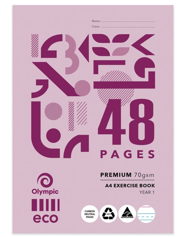 EXERCISE BOOK OLYMPIC A4 ECO RECYCLED YR1 EY14P 48PG