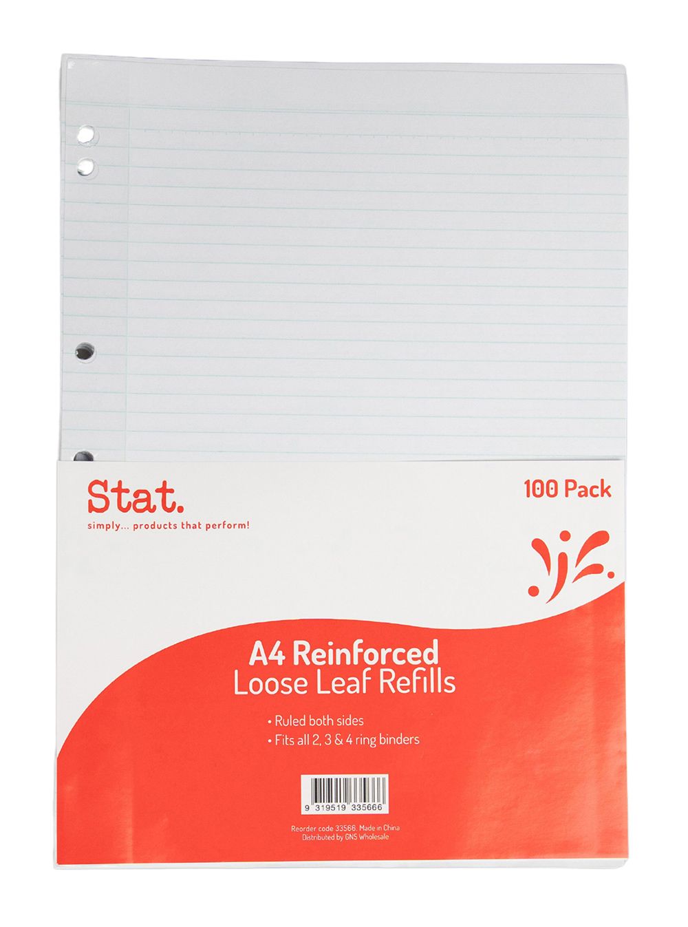 LOOSE LEAF REINFORCED REFILLS STAT A4 RULED PK100
