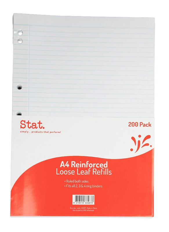 LOOSE LEAF REINFORCED REFILLS STAT A4 RULED PK200