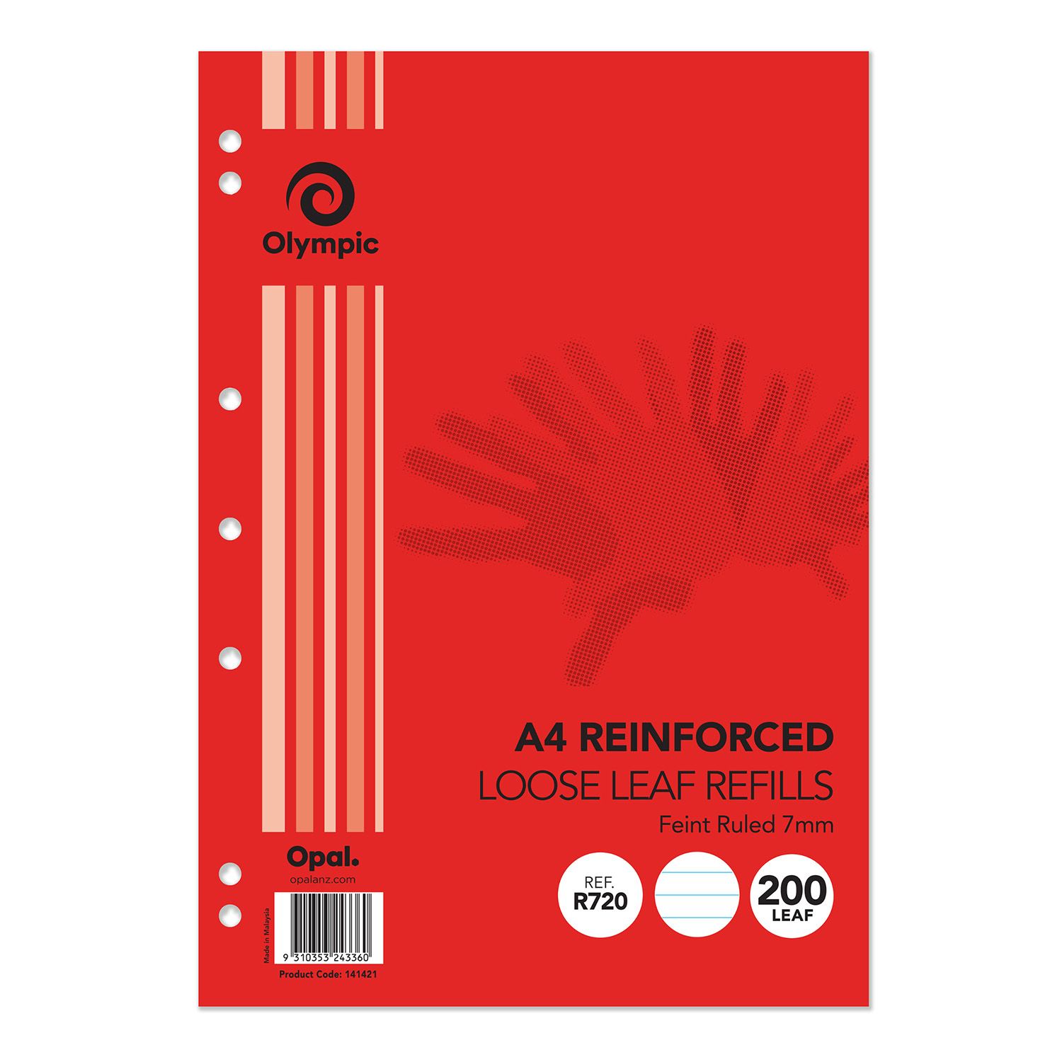 LOOSE LEAF REINFORCED REFILLS OLYMPIC A4 RULED 7MM 200 LEAF