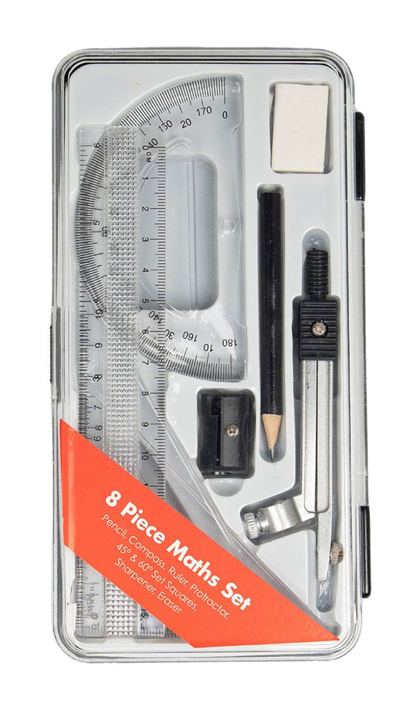MATHS SET GNS 8 PCE (STURDY PLASTIC BOX)