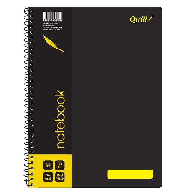 NOTEBOOK QUILL A4 70GSM PP BLACK 120PG