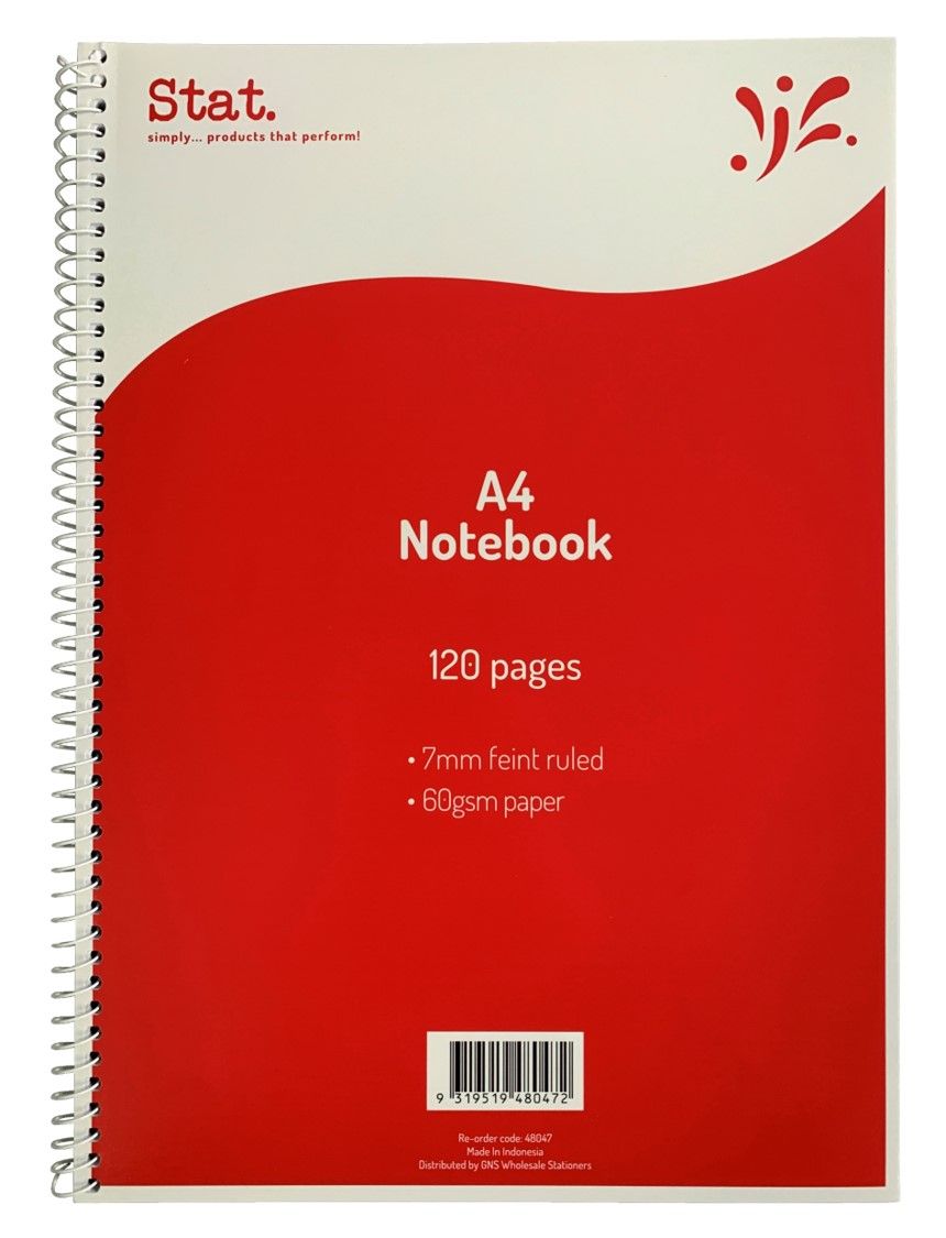 NOTEBOOK STAT A4 60GSM 7MM RULING BOARD COVER RED 120PG