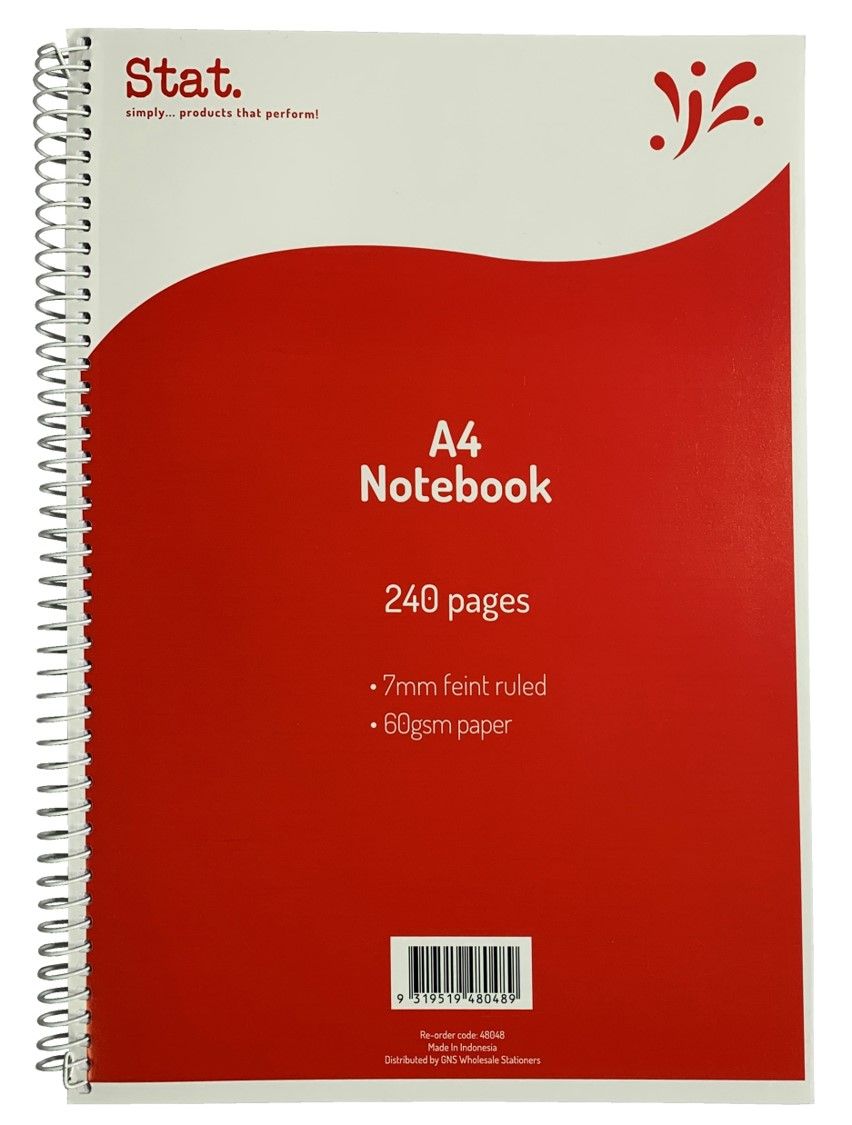 NOTEBOOK STAT A4 60GSM 7MM RULING BOARD COVER RED 240PG