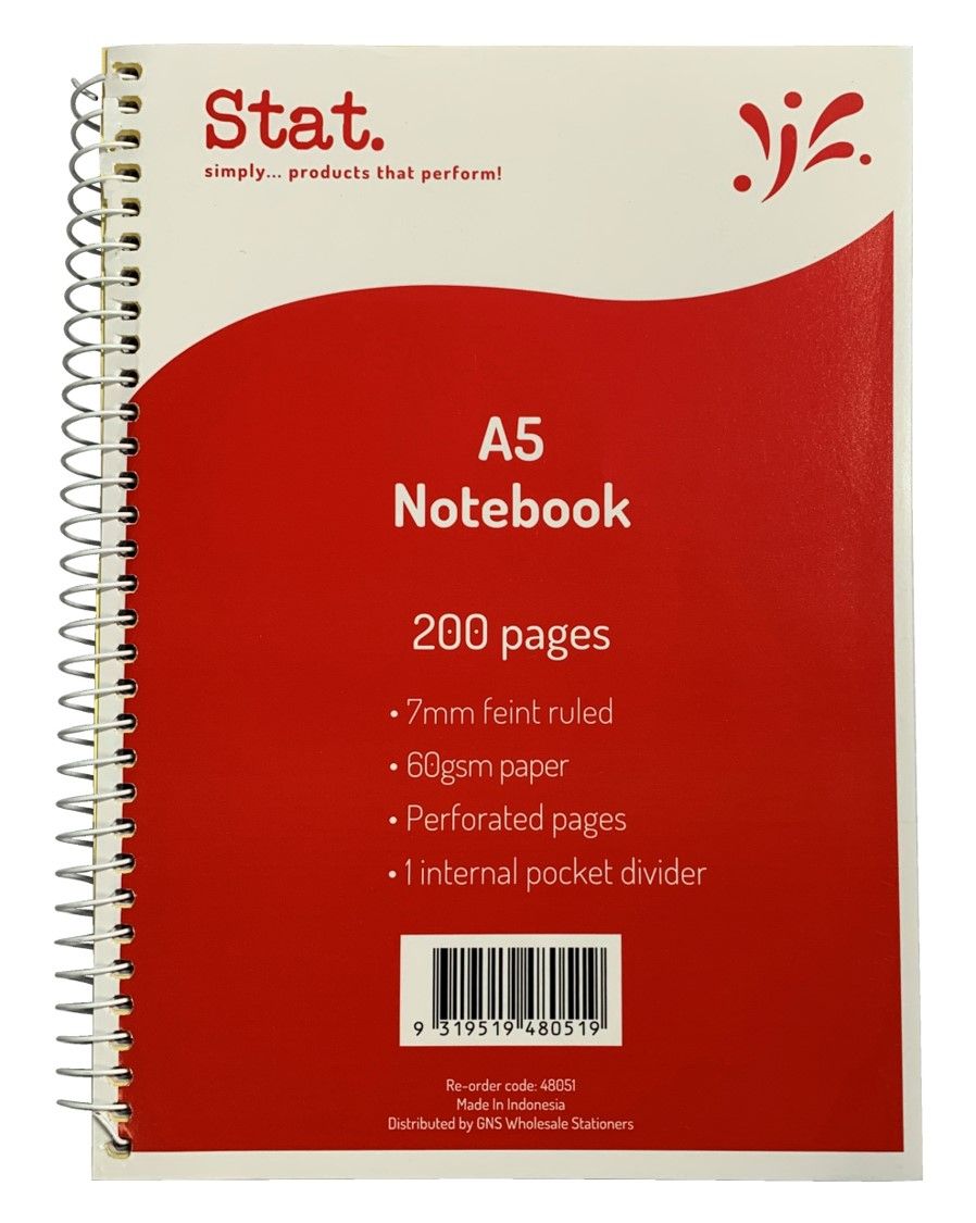 NOTEBOOK STAT A5 60GSM 7MM RULING BOARD COVER RED 200PG